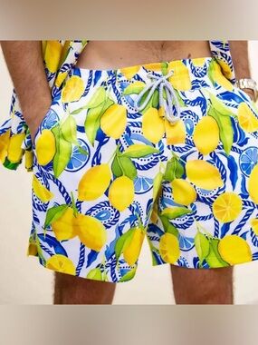 Kenny Flowers The Bossitano - Lemon Print Swim Trunks Size XLarge
